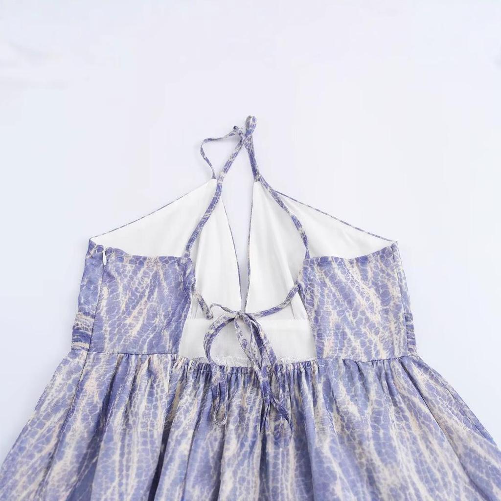 Spring/Summer 2025 Sexy Backless V-Neck Spaghetti Strap Short Print Dress