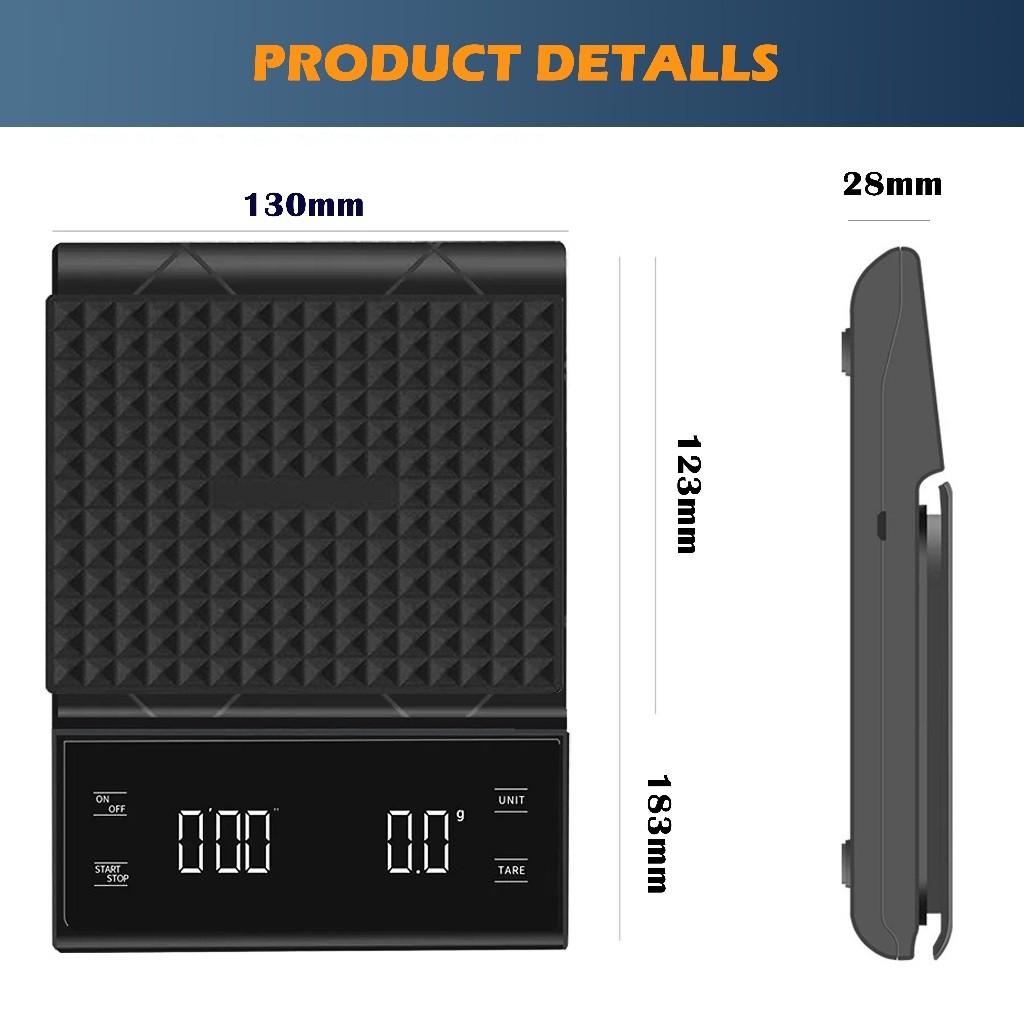 3KG/6.6LB Pour Over Drip Coffee Multifunctional Precision Food Scales  LED Screen Smart Kitchen Baking Scale Electronic Scale