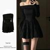 Temperament Socialite High-end Sexy One-word Shoulder Dress Women's New Slim and Thin Tutu Dress Black Birthday Dress