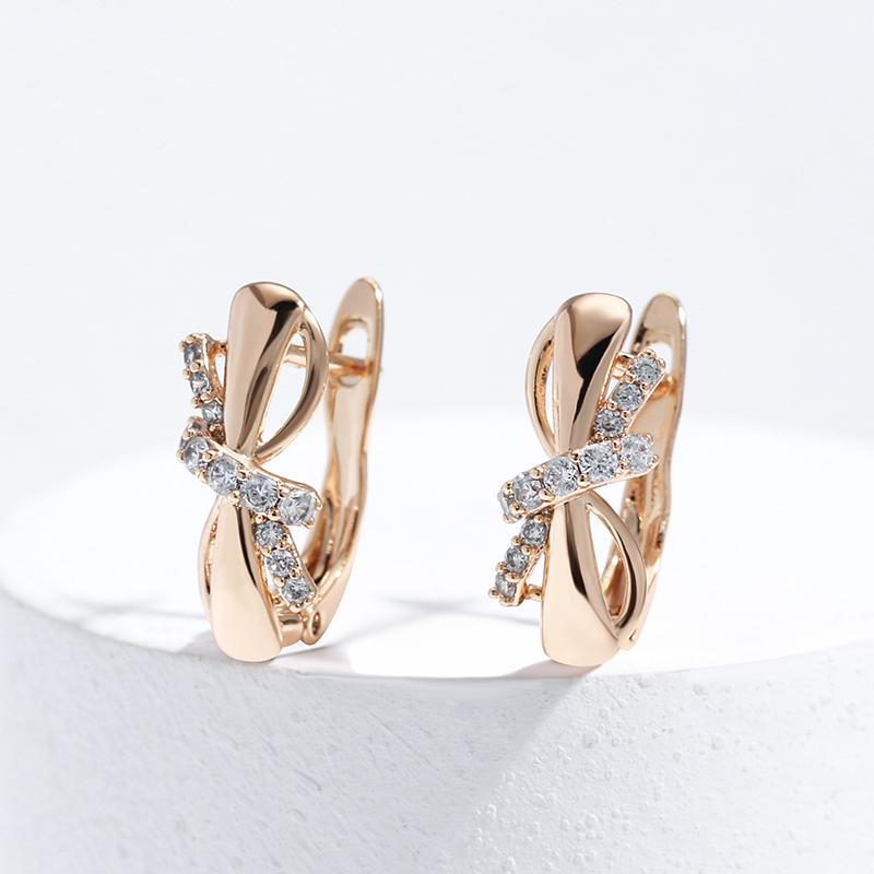 Rose Gold Color Earrings For Women Girl Fashion Bowknot Natural Zircon Drop Earring High Quality Daily Jewelry