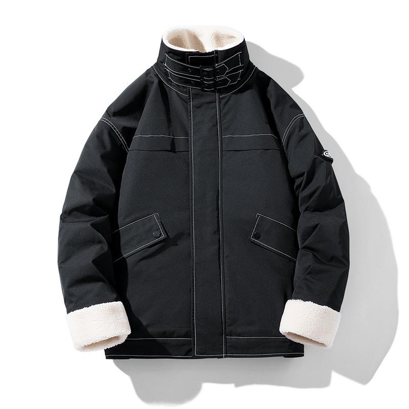 

Lamb wool coat men s autumn and winter piled thickened cotton clothes ins tooling cotton-padded clothes men s and women s couples pie overcome M чорний