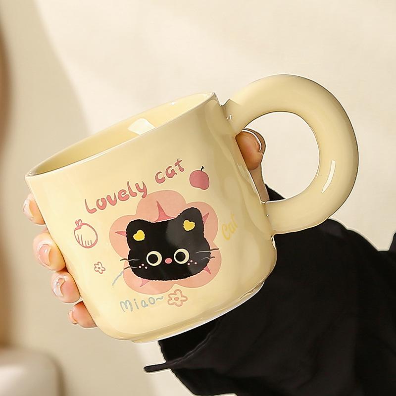 Little Black Cat Cute Creative Elegant Simple Cartoon Mug Three Dimensional Ceramic Cup Cute Souvenir Gift Box Set