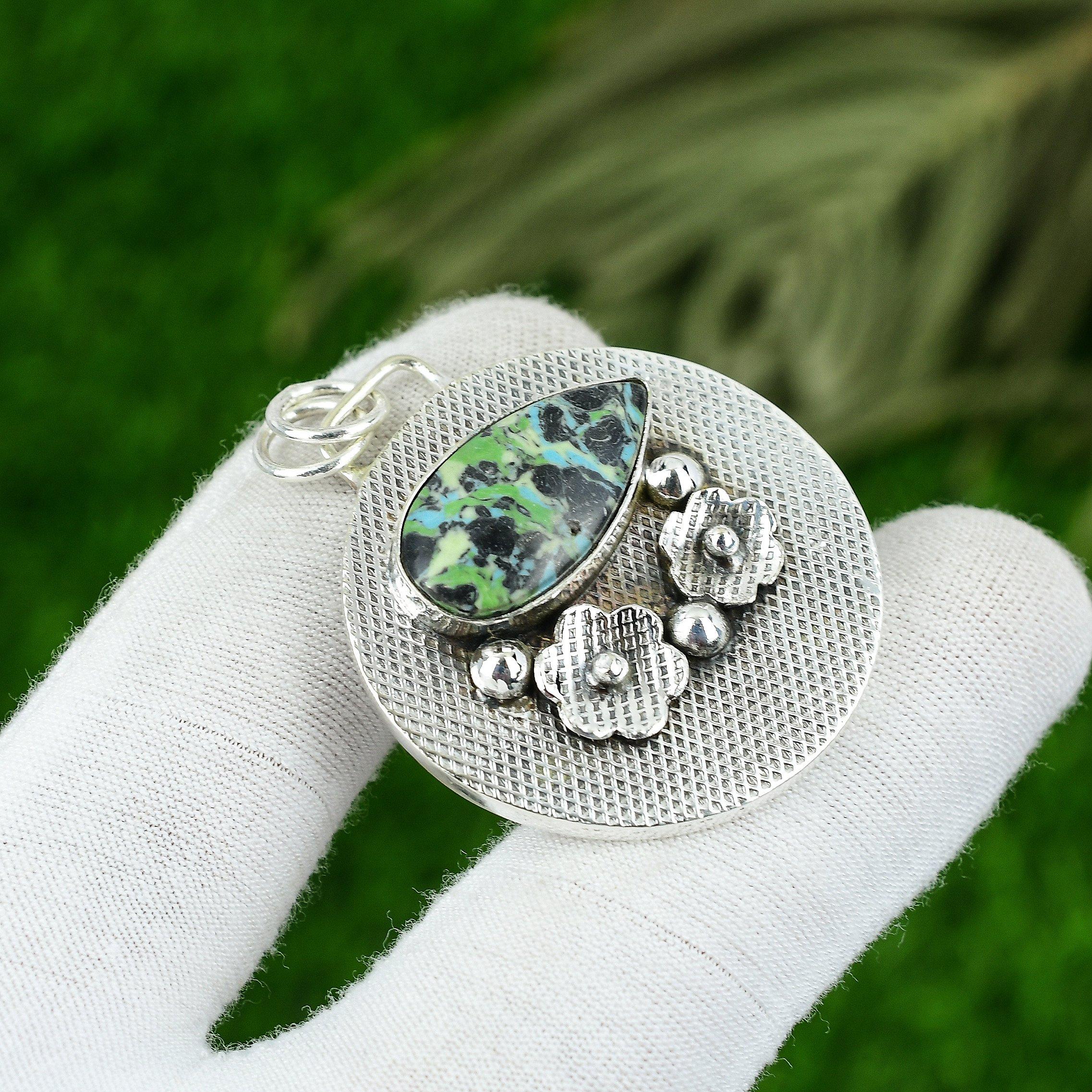 

Wedding Gift For Her 925 Silver Natural Mosaic Balloon Jasper Gemstone Pendant