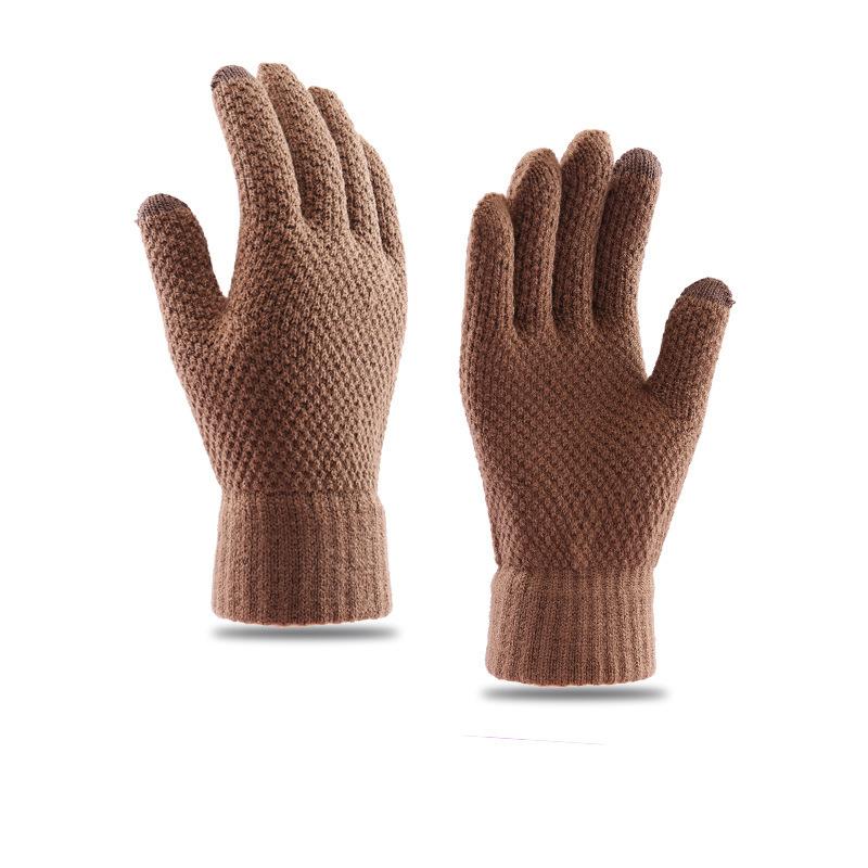 Winter gloves plush men's thickened warm autumn and winter outdoor wool knitted gloves