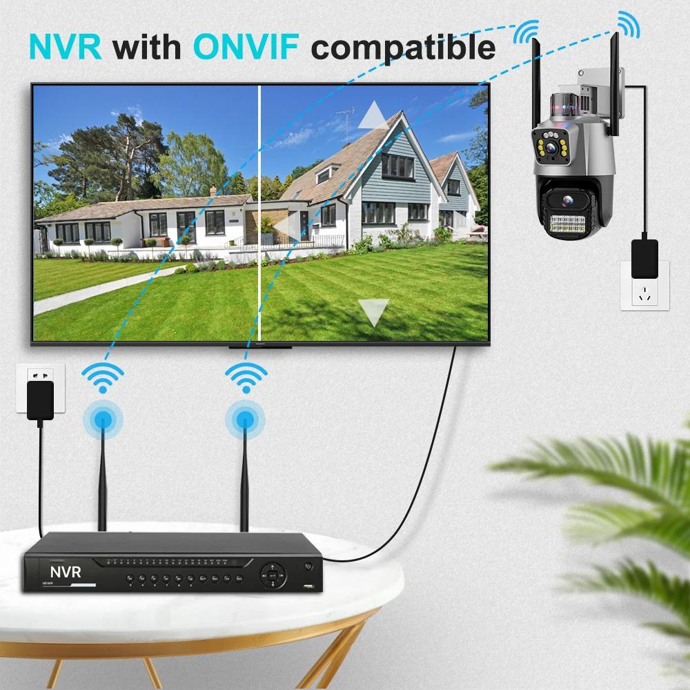 Nová EU venkovní Wifi PTZ kamera 4K 8MP HD kamera s duálním objektivem se dvěma obrazovkami AI Auto Tracking Video Surveillance Police Light Alarm iCSee