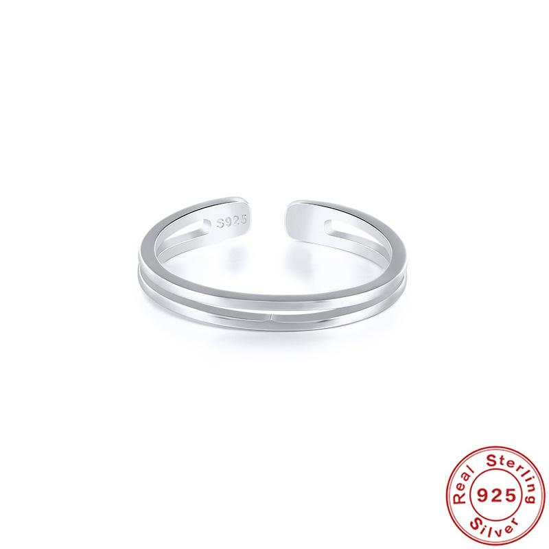 Minimalist Glossy Hipster Ring S925 Sterling Silver Open Ring Double-Layer Hollow Daily Commuter Ring