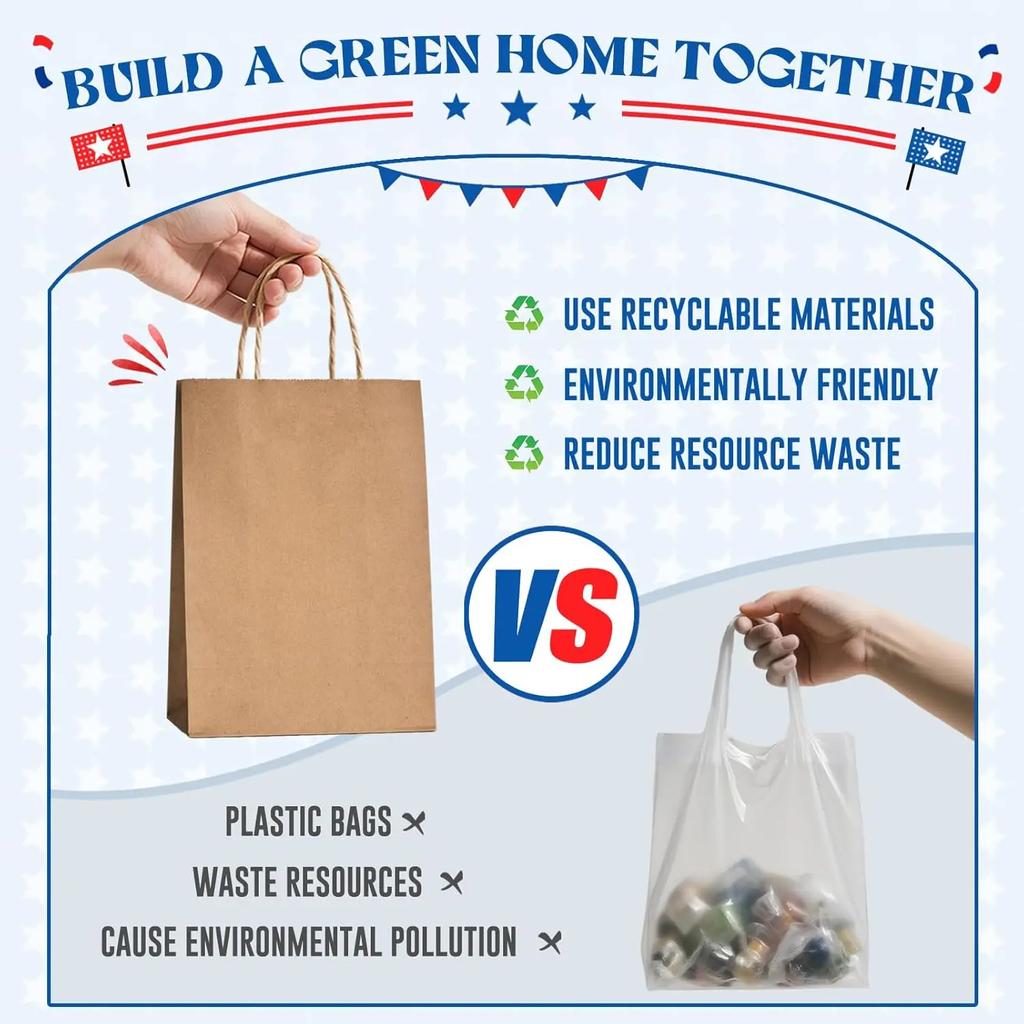 Kraft Bag Paper Gift Bags Reusable Grocery Shopping Bags for Packaing Craft Gifts Wedding Business Retail Party Bags