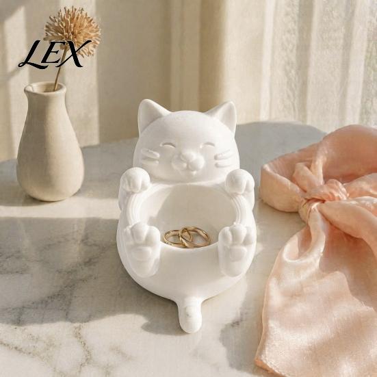Handmade Art Ornaments 3D Fortune Cat Desk Storage Box, Cute Money Jewelry Organizer Decorative Planter for Rings, Mini Home Decor Figurine, Creative