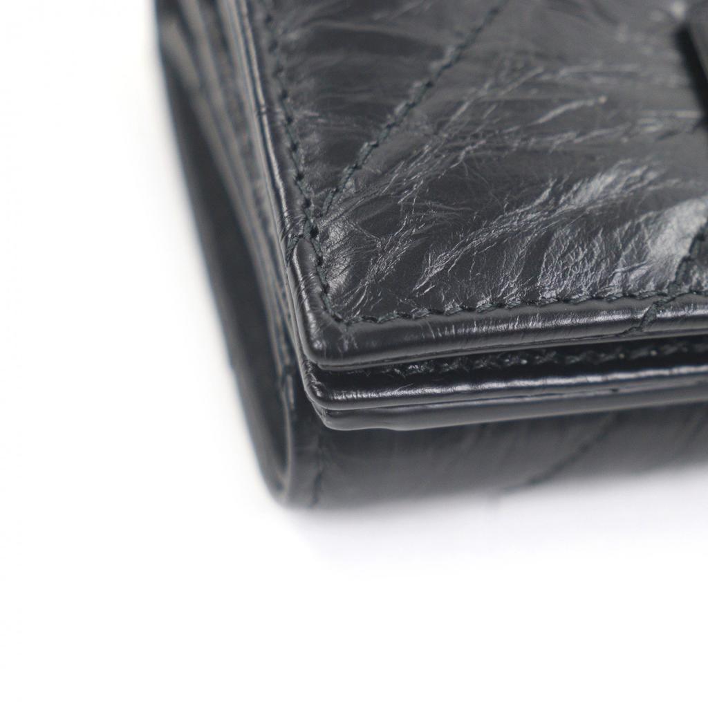 Excellent BALENCIAGA Tri-fold wallet Crush B logo Metal black leather Used