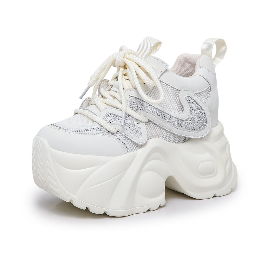 Fashion Platform Bling Sequine Sneaker Boots 10cm Height Increasing Lace Up Autumn Winter Women Shoes Thick Botton Sole Boots