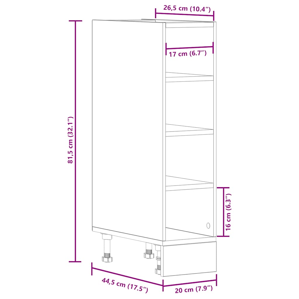 Under Cabinet In Sonoma Oak Finish 20 X 44.5 X 81.5 Cm Particleboard