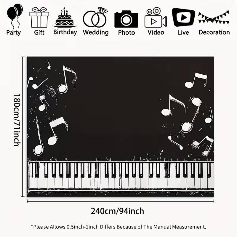 2D Blackboard Music Theme Backdrop Piano Keys and Notes for Musician Party Background
