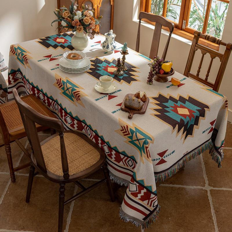 Cotton Yarn Tassel Table Cloth Bohemian Style Multifunctional Outdoor Camping Picnic Mat Dining Table Cloth Double-sided Usable