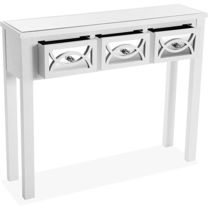 Console - VERSA - Bowl - 3 Drawers - White - Wood - Mirror Top