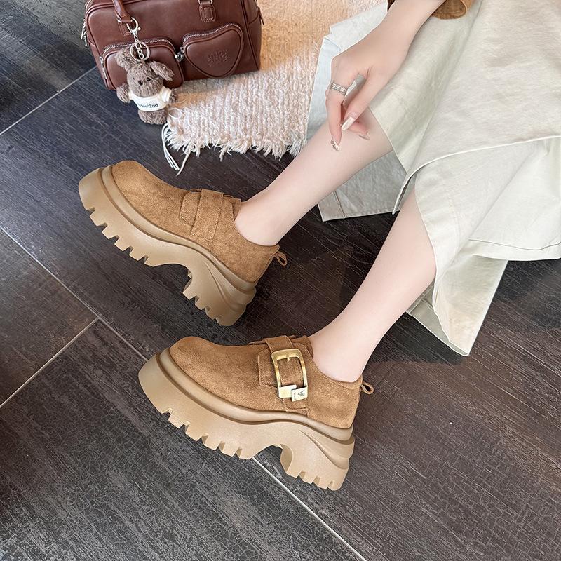 2025 Autumn New Matte Imitation Leather Muffin Thick-soled Fashionable Versatile Small Leather Shoes Women's Retro Casual Loafers