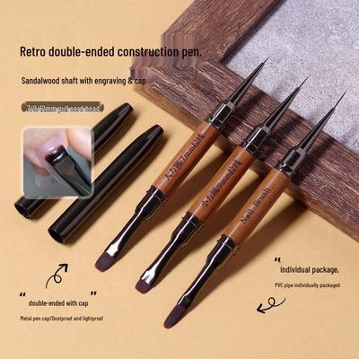 Doppelendiger Nailart-Pinsel: Mehrzweck-Liner & Rundenkopf-Builder mit japanischem Base Coat.