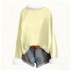 Women's Fashionable Solid Color Plush Round Neck Long Sleeved Casual Pullover T-shirt Top