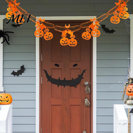 Honeycomb Paper Three Dimensional Decor 10 FT Halloween Garland, Spooky Spider Bat Pumpkin Hanging Bunting Easy Setup Yard Porch Banner Decoration for