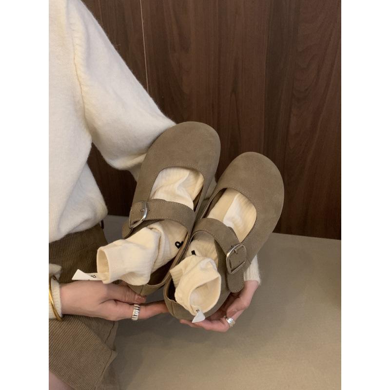 Plateau-Damenlederschuhe neuer Herbst Ein-Wort-Riemen flache Mary Jane Einzelne Schuhe Doudou-Schuhe