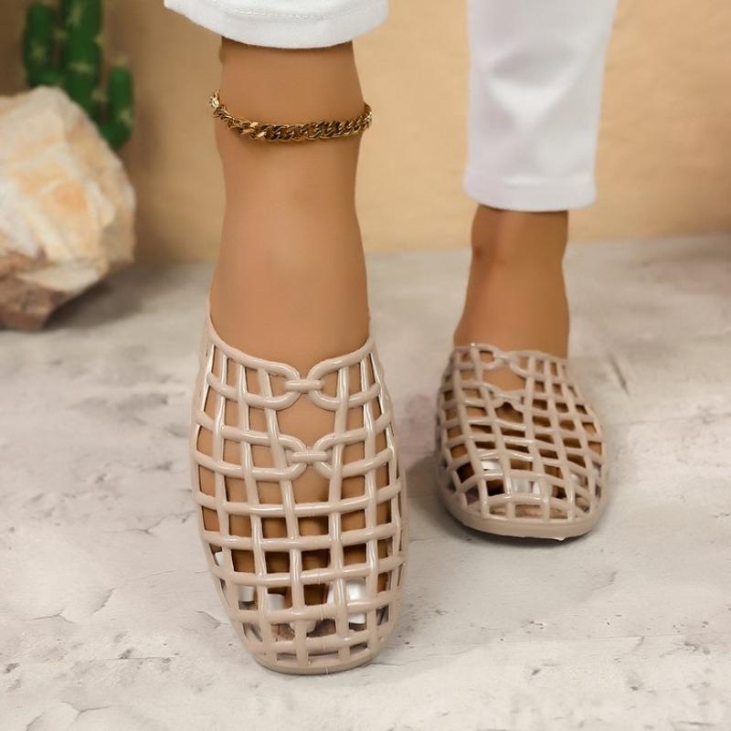 Summer Ladies Flat Bottom Hollow Comfortable Jelly Sandals Beach Slippers Breathable Slip-On Shoes