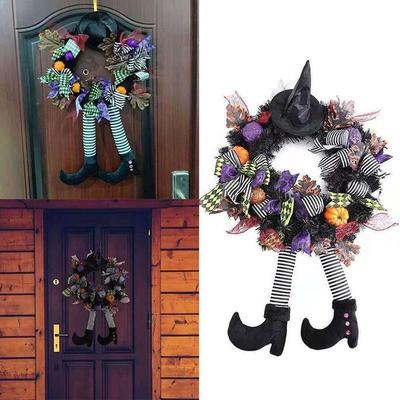 Halloween Wreath Door Hanging Decoration Halloween Witch Hat Leg Pumpkin Door Wreath Happy Halloween Party Home Party Supplies
