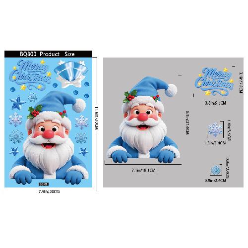 Nové vánoční party dekorace Kreativní zvonky, Sob, Santa Claus, Elektrostatické nálepky, Sněhové vločky, Sněhuláci, Skleněné nálepky