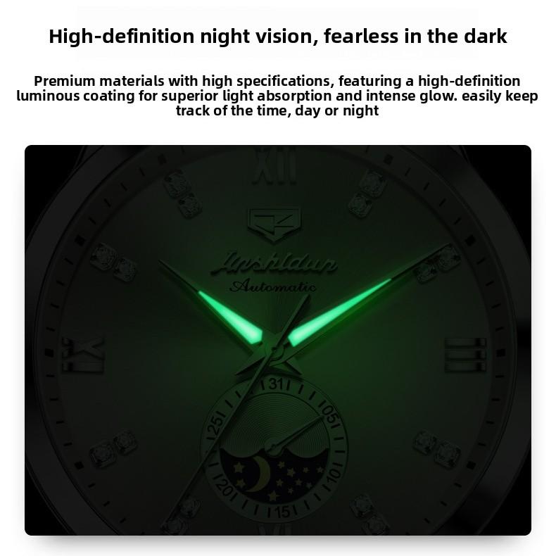 JINSHIDUN Fully Automatic Mechanical Watch Moon Phase Three-hand Men's Wristwatch