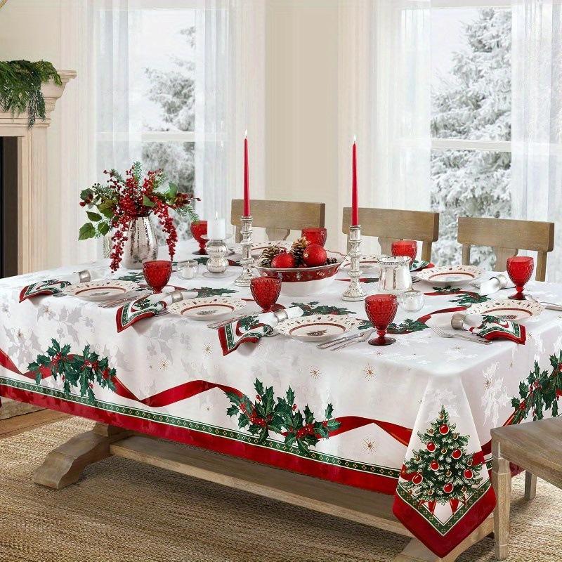 Festive Red Tablecloth with Decorative Elements - Thick Fabric, Easy To Clean, Machine Washable, Perfect for Party and Holiday Decoration
