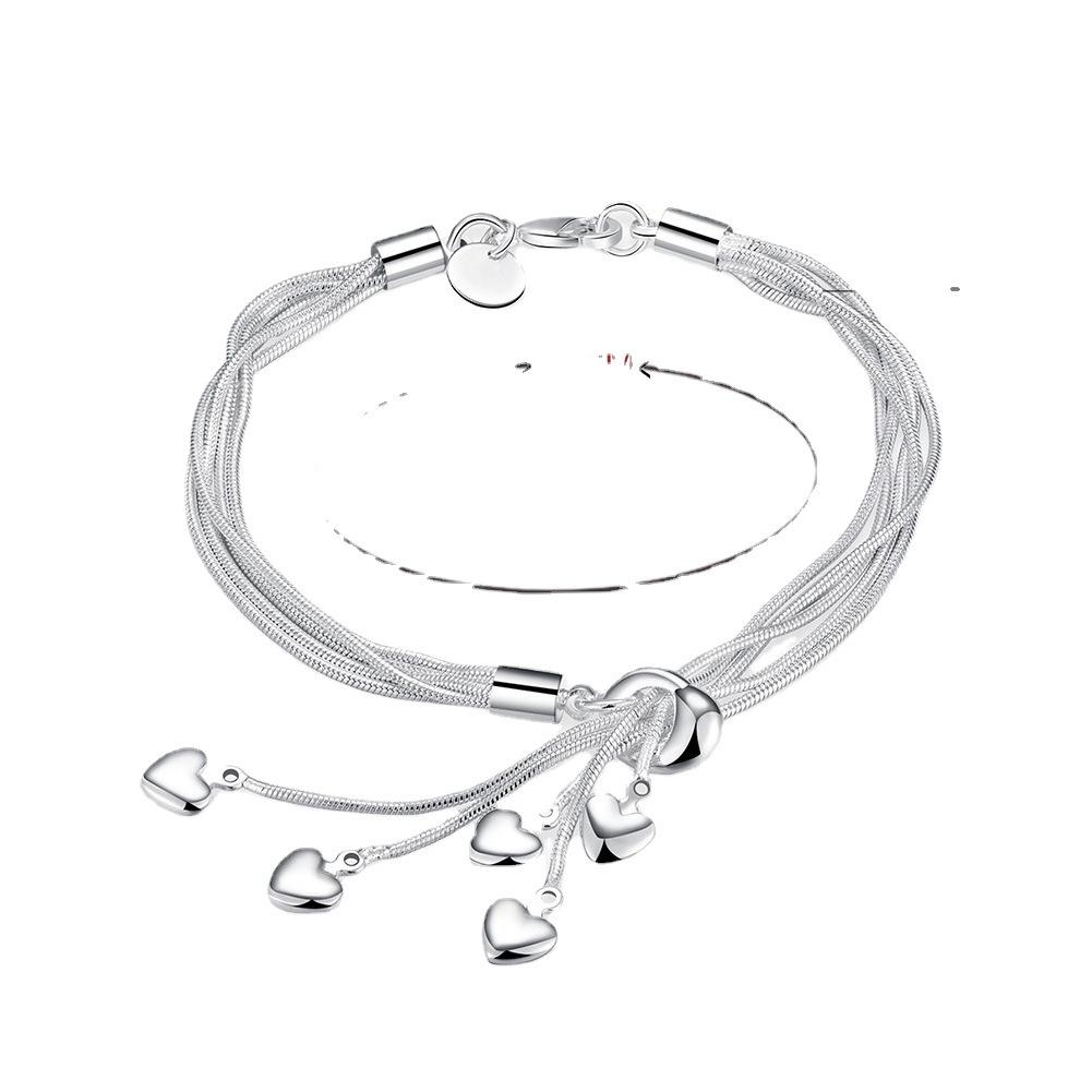 Silver Plated Heart-Shaped Tai Chi Tassel Bracelet