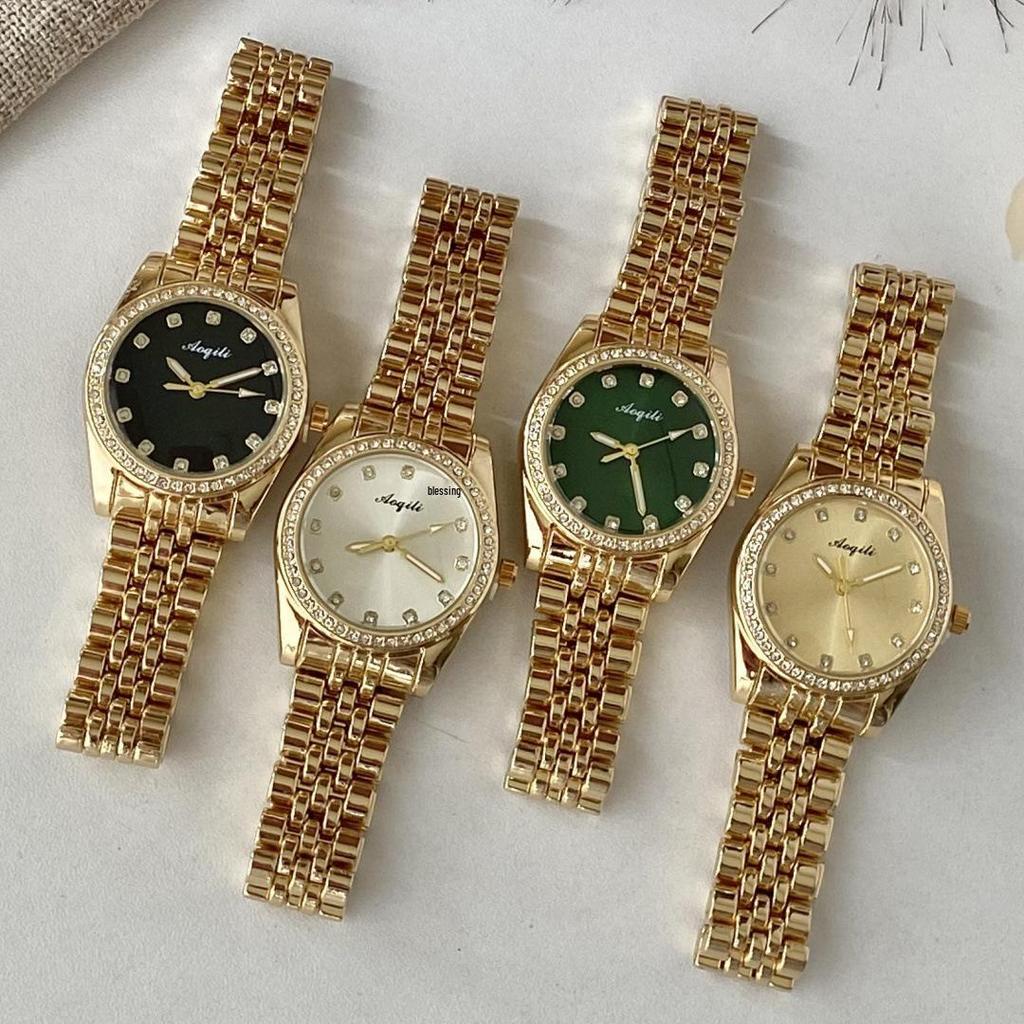 Quarz-Damenuhr mit großem Zifferblatt und Diamantakzenten - Stilvolles Stahlband