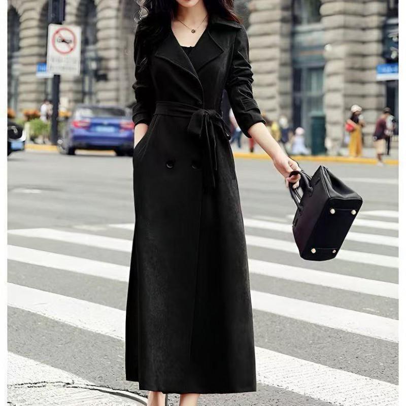 Womens Long Trench Coat Slim Fit Double Breasted Wool Blend Winter Business Chic Outerwear