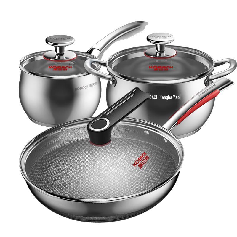 Набор посуды KOBACH из нержавеющей стали с антипригарным покрытием 304 Wok 32cm, Milk Pot 16cm, Soup Pot 22cm