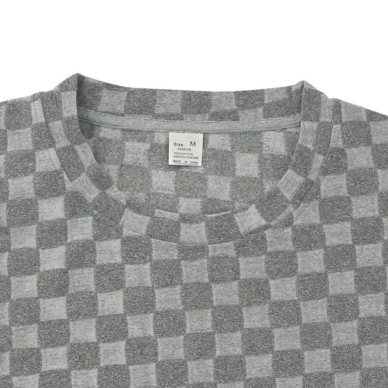 Men's Sports Suit Summer New Korean High Street Jacquard Plaid T-shirt Shorts Two-piece Set Male Casual Retro Loose O-neck Top