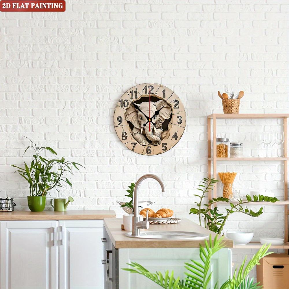 Elephant Digital Wall Clock. Wooden Round Silent Display for Living Room, Bedroom or Office.