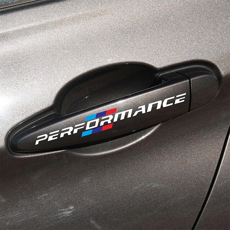 4pcs Car Door Handle Emblem Performance 3D Stickers For Bmw M F30 F31 F34 F35 F80 G30 G31 F01 F02 F20 F21 F52 E46 X1 X3 X5 X6 X7