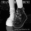 Demonia Thick-Soled Round-Toe Boots with Buckle and Lace-Up Design