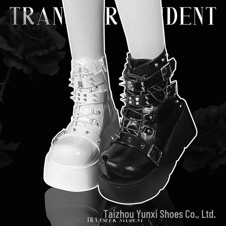 Demonia Thick-Soled Round-Toe Boots with Buckle and Lace-Up Design