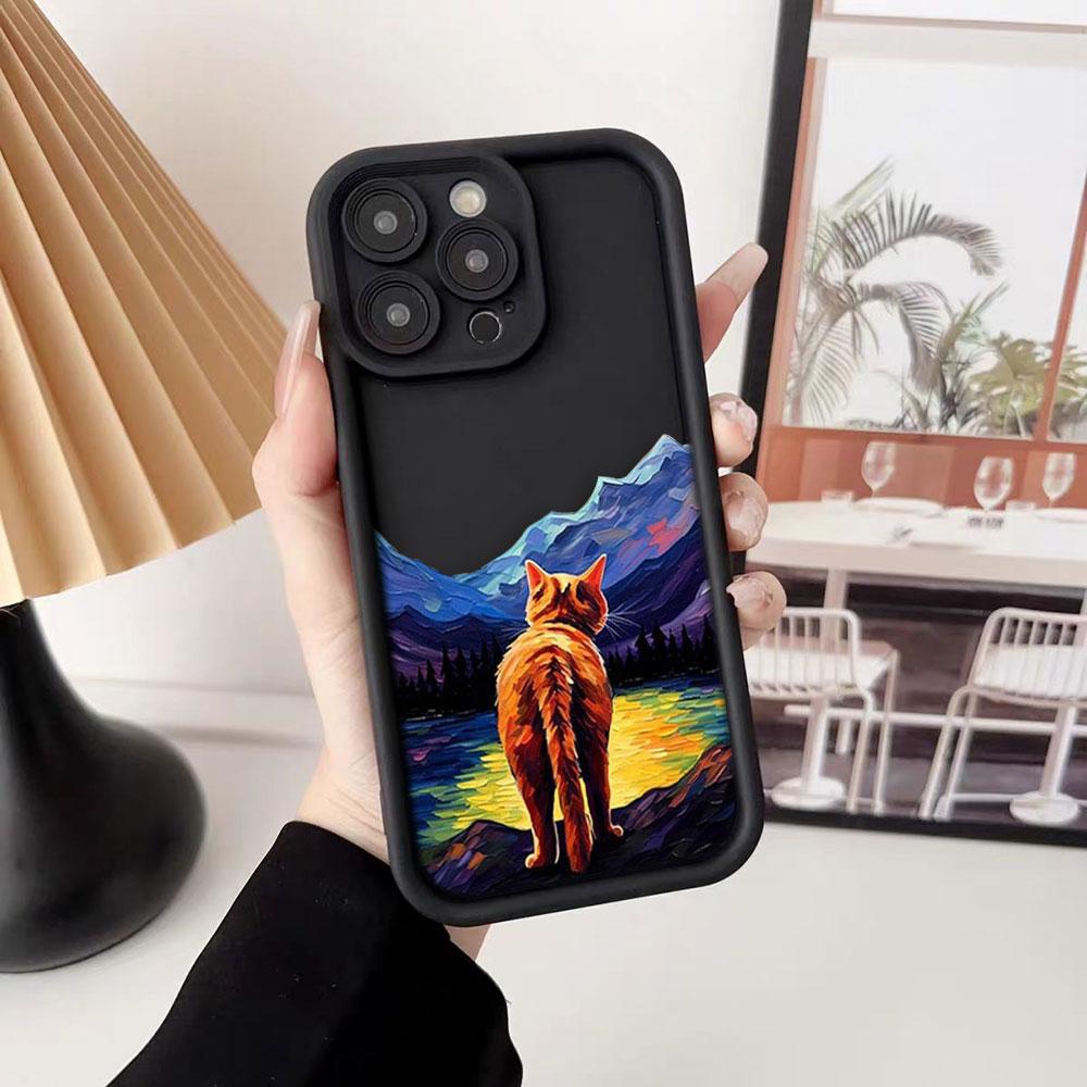 Vintage Oil Painting Cat Phone Case For iPhone Apple 17 AIR 16 16E 11 12 13 14 15 XR Plus Pro Max DIY Case TPU Shockproof Cover