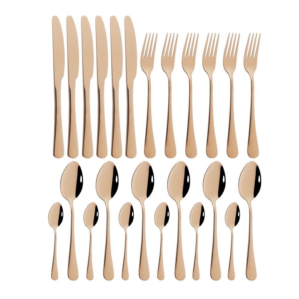 24Pcs/set Stainless Steel Dinner Black Gold Dinnerware Set Knife Fork Coffee Spoon Cutlery Set Kitchen Tableware Silverware Sets