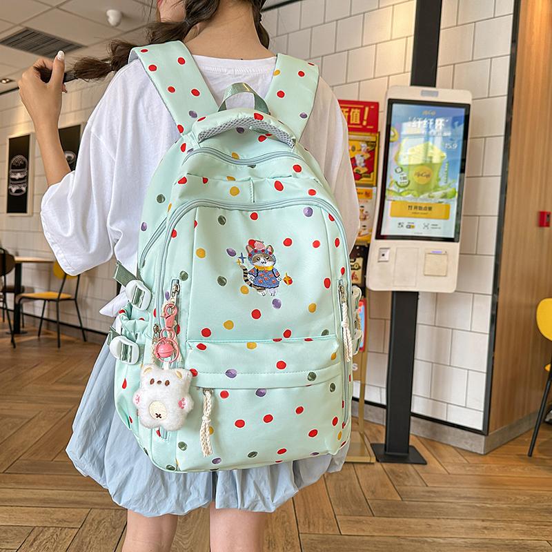 Dot Print Backpack Junior High School Student Lightweight Schoolbag Girl's Large Capacity Backpack