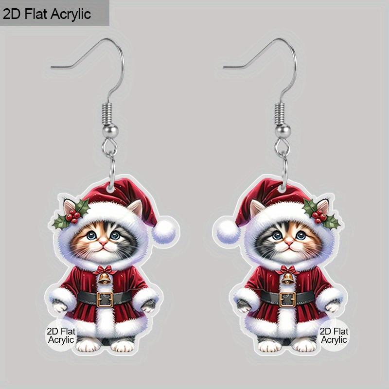 2D Flat Retro Cartoon Cat Women's Acrylic Dangle Earrings Christmas Party Jewelry Gift