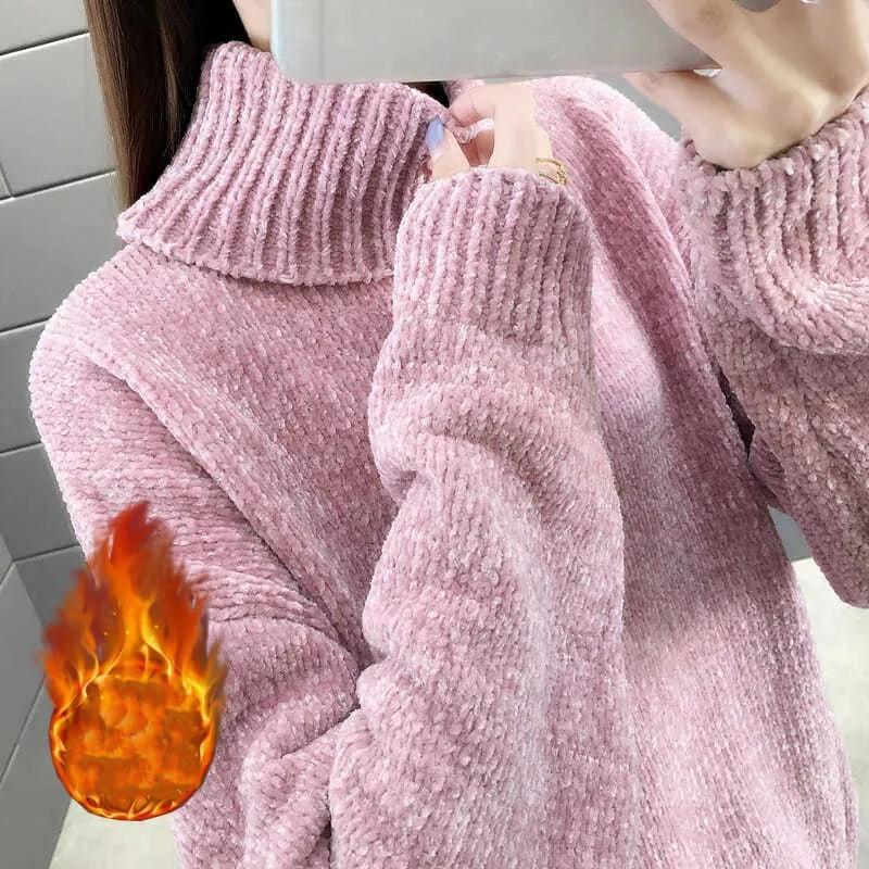 Dames Herfst Winter Trui Los Elastisch Dik Gebreide Truien Effen Vrouwelijk Warm Basis Shirt
