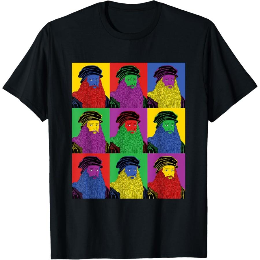 Leonardo Da Vinci Pop Art T-Shirt - Vintage History Tee T-Shirt XXXXXL чёрный