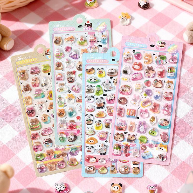 New 1Pc 3D Relief Stickers Aesthetic Stickers Cartoon Gourmet Animals Creative Stickers DIY Decoration Stickers