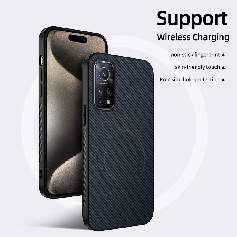 Xiaomi 10T Pro Carbon Fiber Leather Texture MagSafe Case with Full Lens Coverage & Drop Protection