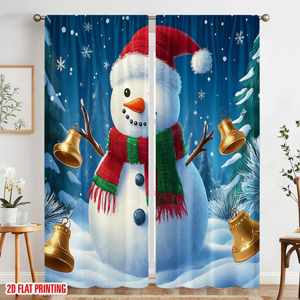 2pcs,2D Plane Printing Popular Curtain Panels Cute Snowman Christmas Scene (3) 100% Polyester (without Rod) Holiday for Bedroom,