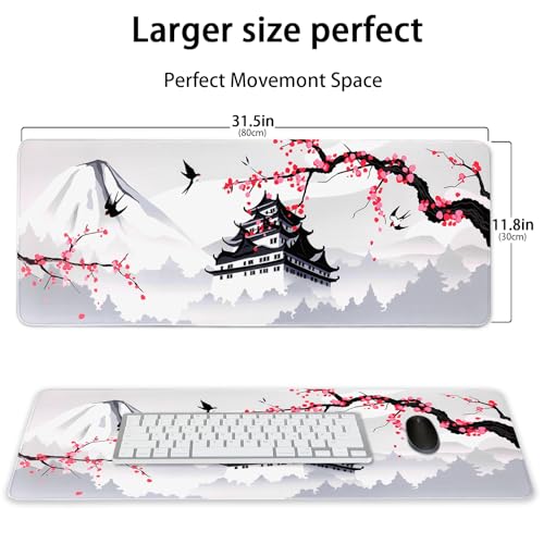 Japanese-style cherry blossom large mouse pad pink non-slip waterproof office game table pad 80x30x0.3mm
