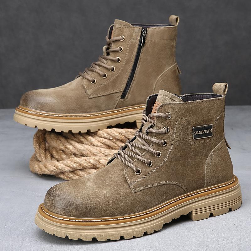 Martin Boots Herren Britischer Stil Kurze Stiefel Herbst und Winter Neu Seitlicher Reißverschluss Work Boots Trendige High-Top Warme Ritterstiefel