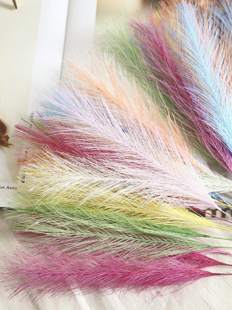 50 Pcs/Pack 20cm Artificial Reed Grass Plant Artificial Feather Phoenix Tail Grass DIY Fake Flower Materials Photography Props Home Wedding Decoration