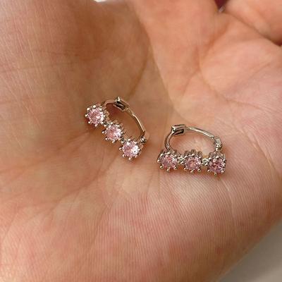 Pink Zircon Ear Buckles Women's Light Luxury Small Diamond Earrings Summer Temperament Simple Earrings